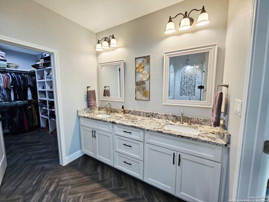 Bathroom, Dual Sink Vanities, Interior, Walk-in Closets, Wood Texture Flooring