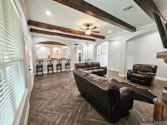 Interior, Living room, Recessed Lighting, Wooden Beams, Wood Texture Flooring