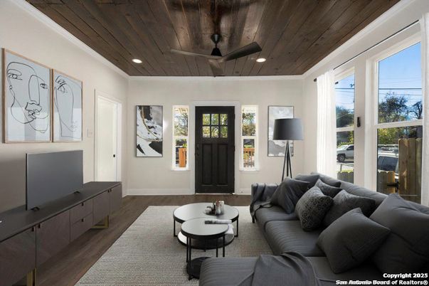 Interior, Living room, Recessed Lighting, Wooden Ceilings, Wood Texture Flooring