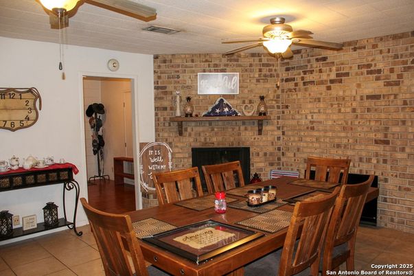 Dining room, Fireplace, Interior, Stone Walls
