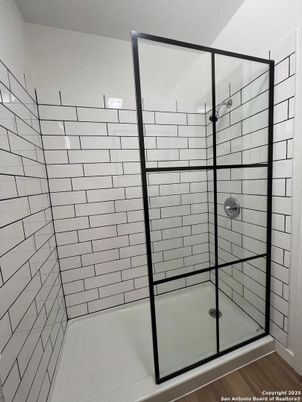 Bathroom, Glass Shower, Interior, Wood Texture Flooring