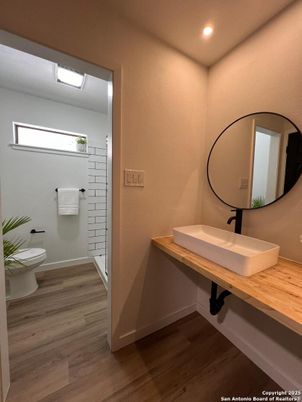 Bathroom, Interior, Recessed Lighting, Wood Texture Flooring