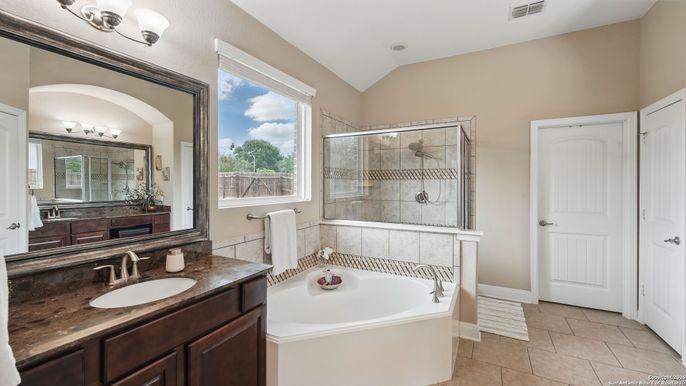 Bathroom, Dual Sink Vanities, Glass Shower, Interior