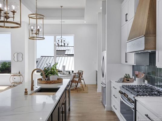 Chandelier, Interior, Kitchen, Pendant Lights, Recessed Lighting, Wood Texture Flooring