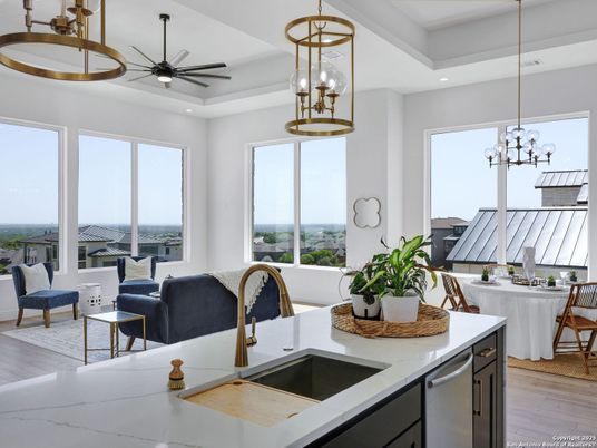 Interior, Kitchen, Living room, Pendant Lights, Recessed Lighting, Water, Wood Texture Flooring