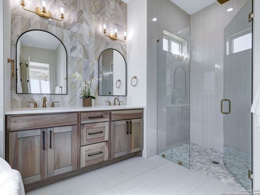 Bathroom, Dual Sink Vanities, Glass Shower, Interior, Recessed Lighting