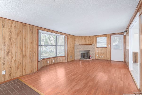 Empty room, Fireplace, Interior, Wood Texture Flooring, Wooden Walls