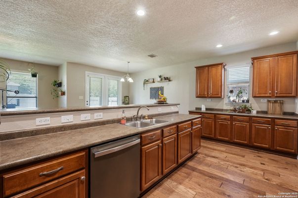 Interior, Kitchen, Pendant Lights, Recessed Lighting, Wood Texture Flooring