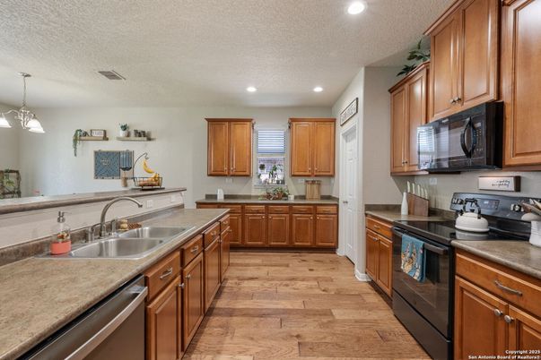Interior, Kitchen, Pendant Lights, Recessed Lighting, Wood Texture Flooring