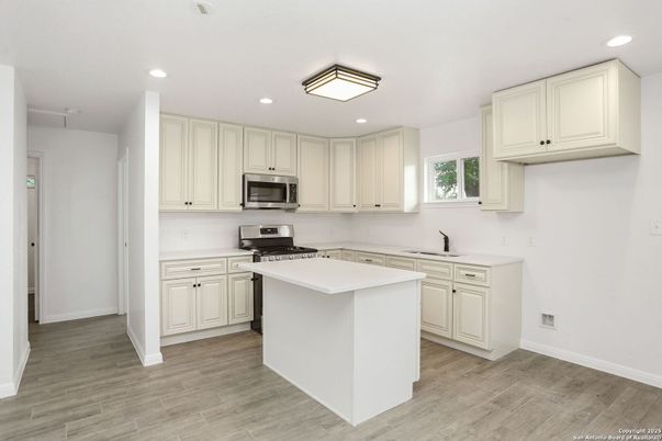 Interior, Kitchen, Recessed Lighting, Wood Texture Flooring