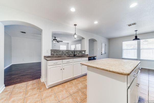 Interior, Kitchen, Pendant Lights, Recessed Lighting, Wood Texture Flooring