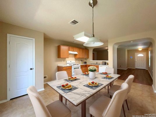 Dining room, Interior, Kitchen, Pendant Lights, Wood Texture Flooring