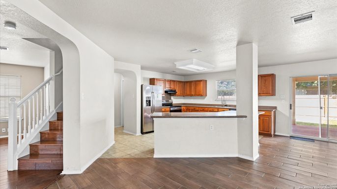 Interior, Kitchen, Stainless Steel Appliances, Wood Texture Flooring
