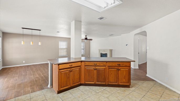 Fireplace, Interior, Pendant Lights, Wood Texture Flooring