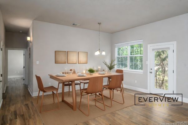 Dining room, Interior, Pendant Lights, Wood Texture Flooring