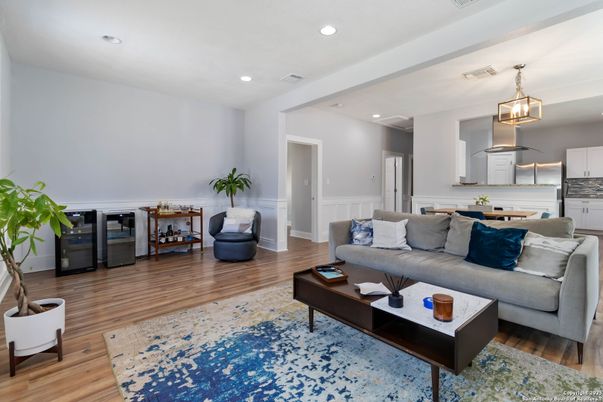 Interior, Kitchen, Living room, Pendant Lights, Recessed Lighting, Wood Texture Flooring