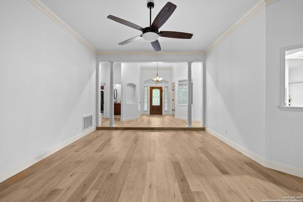 Chandelier, Empty room, Interior, Wood Texture Flooring