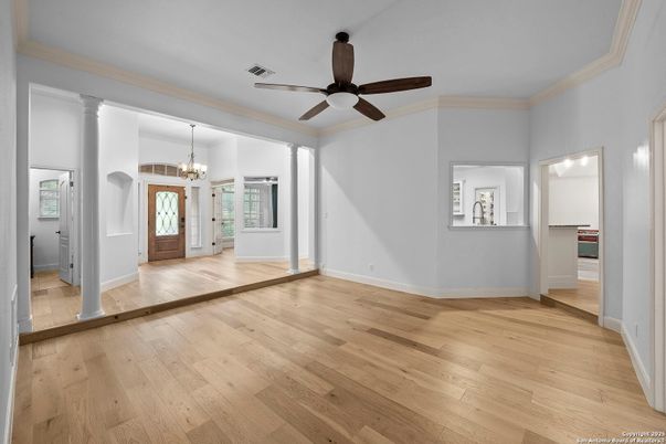 Chandelier, Empty room, Interior, Wood Texture Flooring
