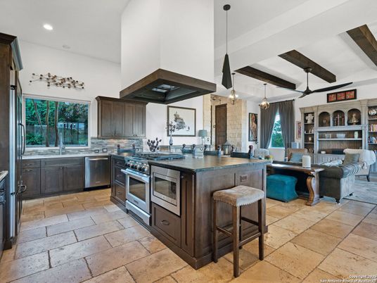 Interior, Kitchen, Pendant Lights, Recessed Lighting, Stainless Steel Appliances, Wooden Beams