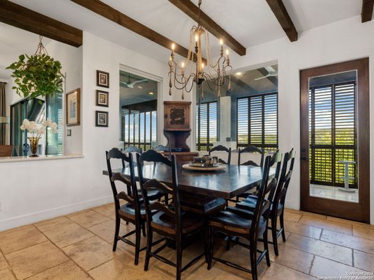 Chandelier, Dining room, Interior, Wooden Beams
