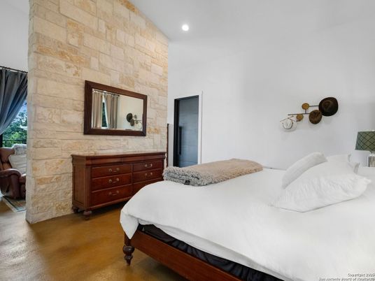 Bedroom, Interior, Recessed Lighting, Stone Walls