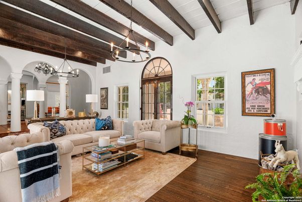 Chandelier, Interior, Living room, Pendant Lights, Wooden Beams, Wood Texture Flooring