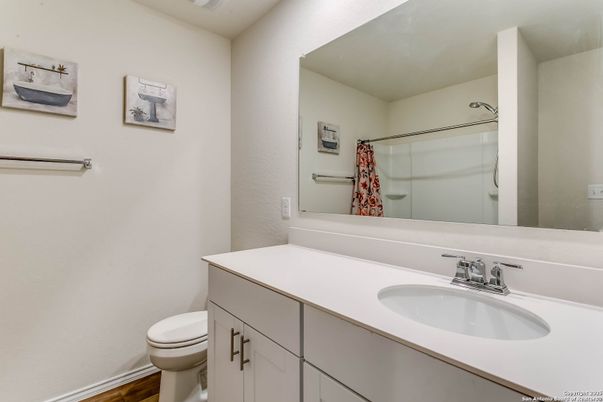 Bathroom, Glass Shower, Interior, Wood Texture Flooring