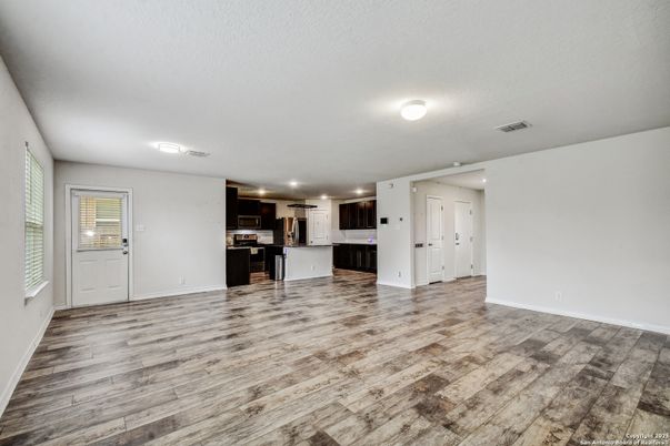 Empty room, Interior, Kitchen, Stainless Steel Appliances, Wood Texture Flooring
