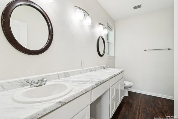Bathroom, Dual Sink Vanities, Interior, Wood Texture Flooring
