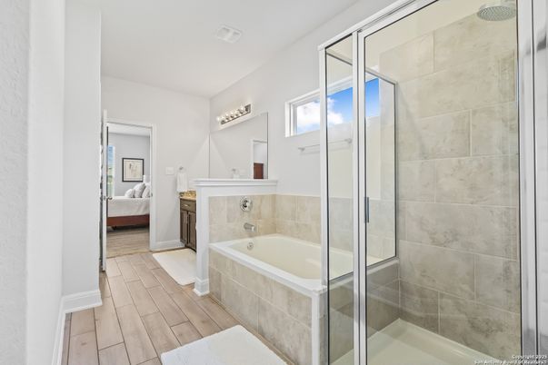 Bathroom, Bedroom, Glass Shower, Interior, Wood Texture Flooring