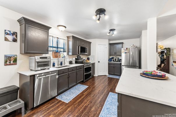 Interior, Kitchen, Stainless Steel Appliances, Wood Texture Flooring