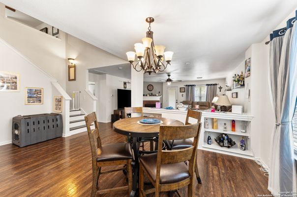 Chandelier, Dining room, Interior, Wood Texture Flooring