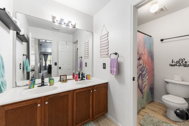 Bathroom, Dual Sink Vanities, Interior, Wood Texture Flooring