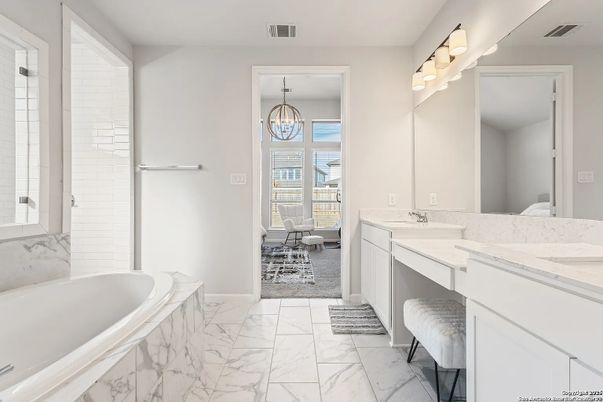 Bathroom, Chandelier, Interior, Marble, Pendant Lights