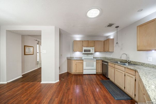 Interior, Kitchen, Pendant Lights, Recessed Lighting, Wood Texture Flooring