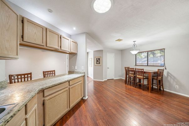 Dining room, Interior, Recessed Lighting, Wood Texture Flooring
