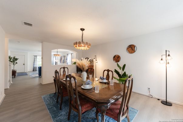 Chandelier, Dining room, Interior, Pendant Lights, Wood Texture Flooring