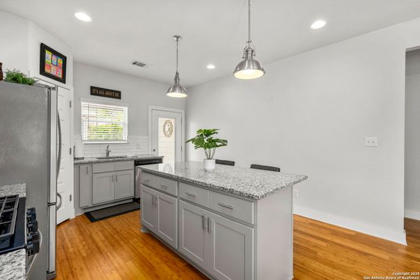 Interior, Kitchen, Pendant Lights, Recessed Lighting, Wood Texture Flooring