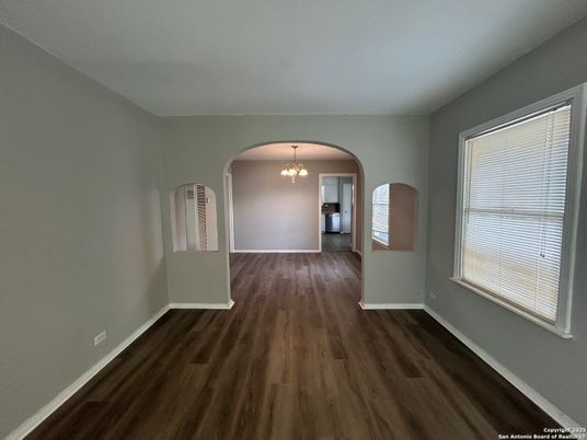 Chandelier, Empty room, Interior, Pendant Lights, Wood Texture Flooring