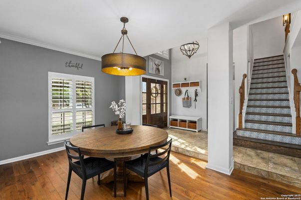Dining room, Interior, Pendant Lights, Wood Texture Flooring