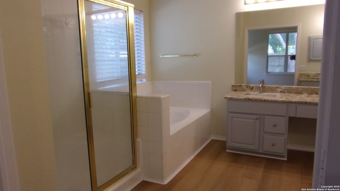 Bathroom, Glass Shower, Interior, Wood Texture Flooring