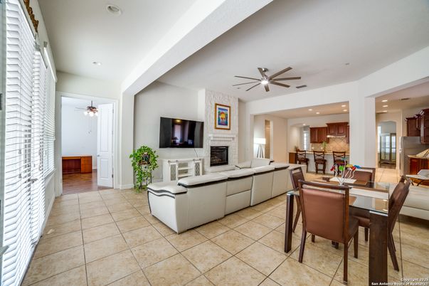 Dining room, Fireplace, Interior, Kitchen, Living room, Recessed Lighting