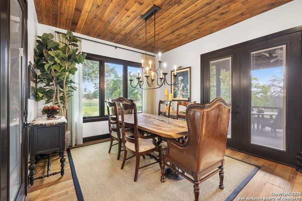 Chandelier, Dining room, Interior, Pendant Lights, Wooden Ceilings, Wood Texture Flooring