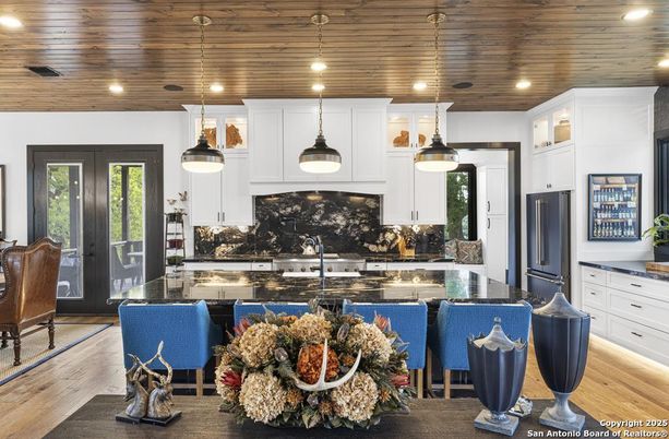 Interior, Kitchen, Pendant Lights, Recessed Lighting, Wooden Ceilings, Wood Texture Flooring
