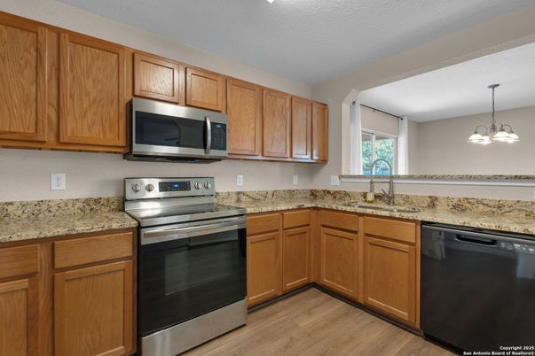 Interior, Kitchen, Pendant Lights, Stainless Steel Appliances, Wood Texture Flooring