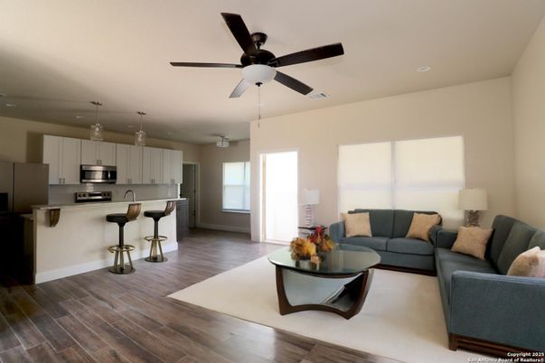Interior, Kitchen, Living room, Pendant Lights, Recessed Lighting, Stainless Steel Appliances, Wood Texture Flooring