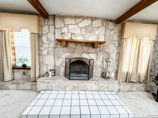 Fireplace, Interior, Stone Walls, Wooden Beams