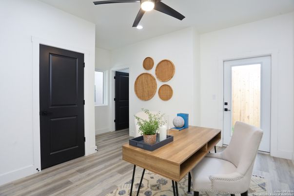 Home Office, Interior, Recessed Lighting, Wood Texture Flooring
