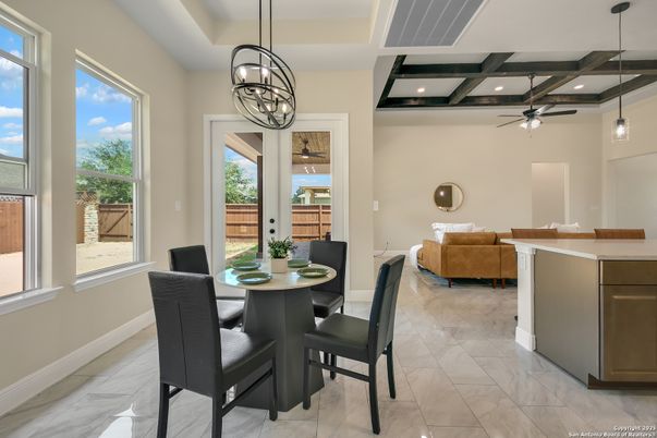 Dining room, Interior, Living room, Marble, Pendant Lights, Recessed Lighting