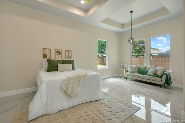 Bedroom, Interior, Marble, Pendant Lights, Recessed Lighting